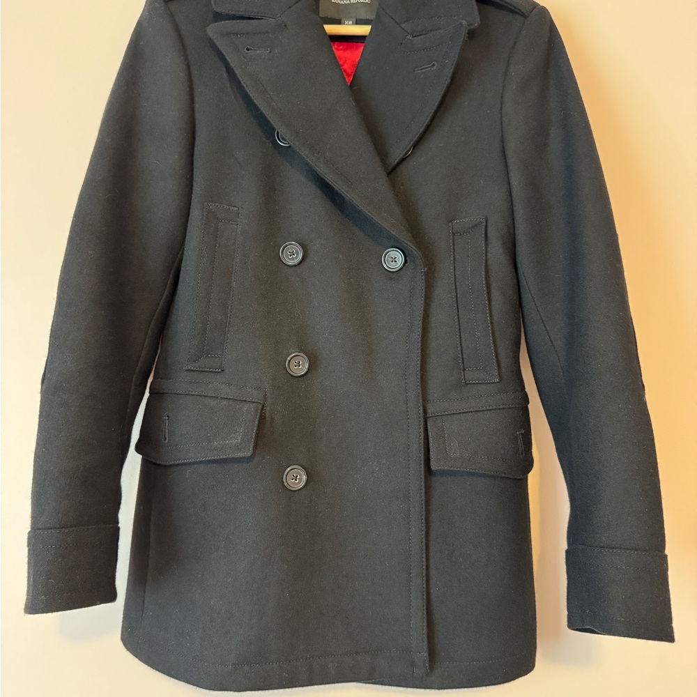 Banana Republic Double Breasted Black Wool Blend Peacoat Men’s X-Small